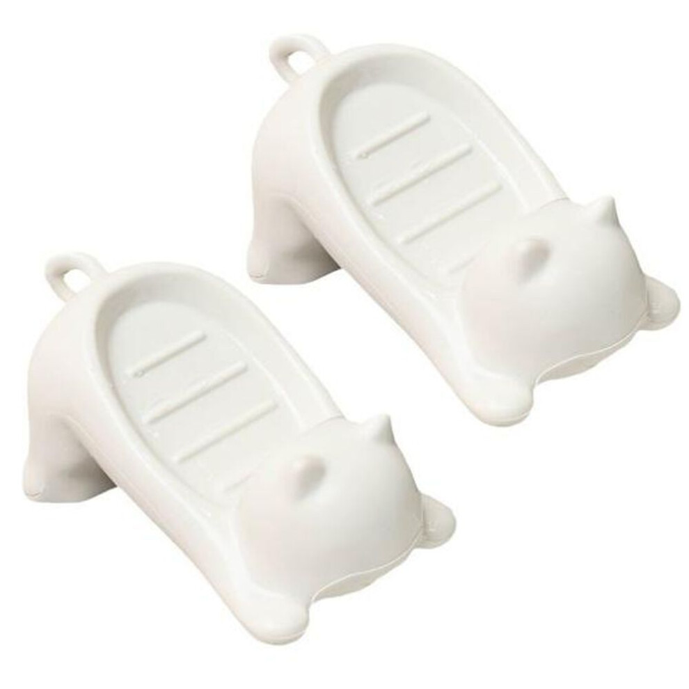 (as the picture, 2pcs) 1/2pcs Bathroom Soap Holder Non-slip Design Fast Drainage Adorable Cat Soap Dish Easy Cleaning Soap Saver
