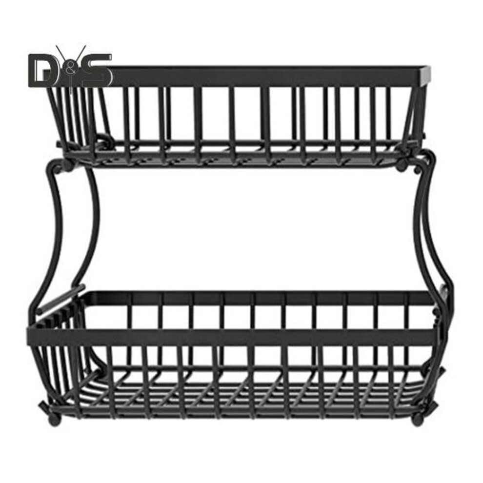 2 Tier Countertop Fruit Basket for Kitchen Sturdy Metal Vegetable Storage Bread Bowl Stand Wire Organizer for Potato Onion