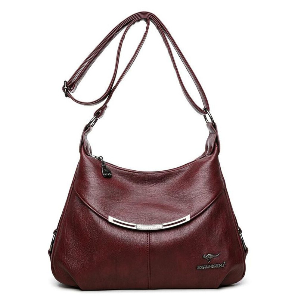 (burgundy) Bag Women's Multi-layer Crossbody Bag Large Capacity Fashion Soft Leather Shoulder Bag Retro Purse
