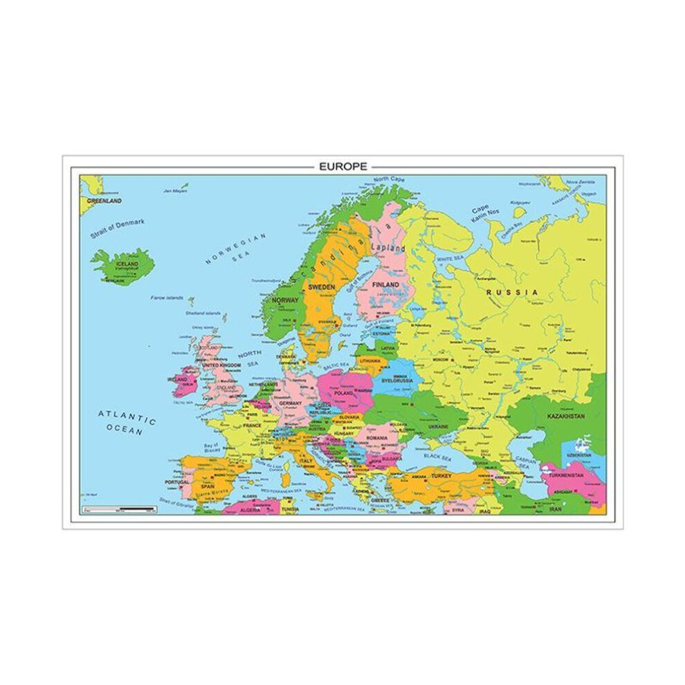 (84cm*59cm(Canvas)) The Europe Map with Details Wall Art Poster Decorative Canvas Painting Travel School Supplies Classroom Home Decoration