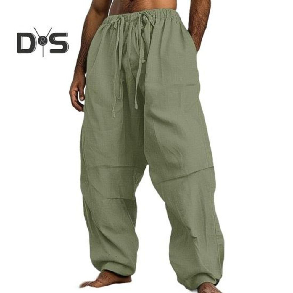 (green, XXL) Men Pants Drawstring Elastic Waist Straight Wide Leg Loose Solid Color Pockets Daily Wear Casual Sport Trousers Long Sweatpants