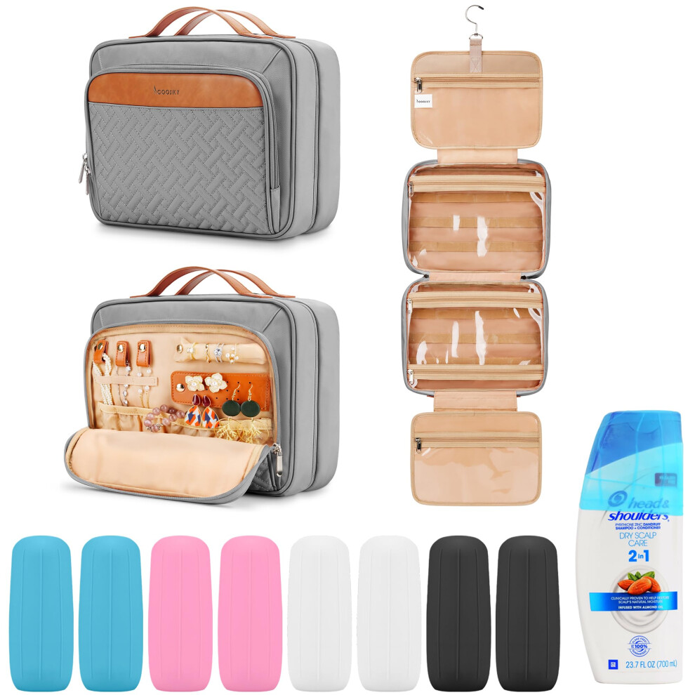Travel Hanging Toiletry Bag for Women and Men  with 8 Leak Proofing Silicone Bottle Covers  Waterproof Makeup Accessories  Cosme-image-OPC-PFR7MTC-NEW
