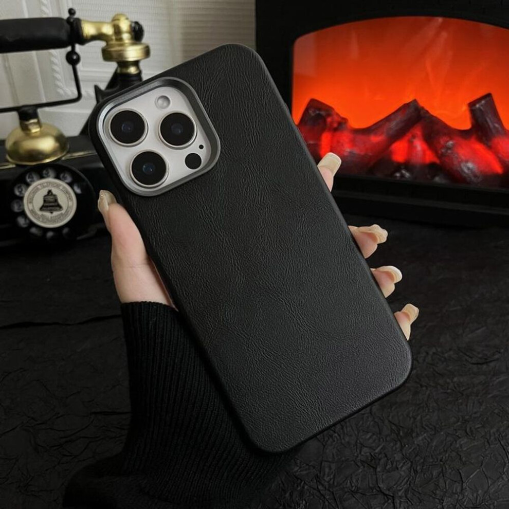 (black, iPhone 13 Pro Max) For iPhone 16 Plus 15 Pro14 13 Pro Max Shockproof Magnetic Retro PU Leather Metal Frame Pc Hard Plain Color Slim Case Cover