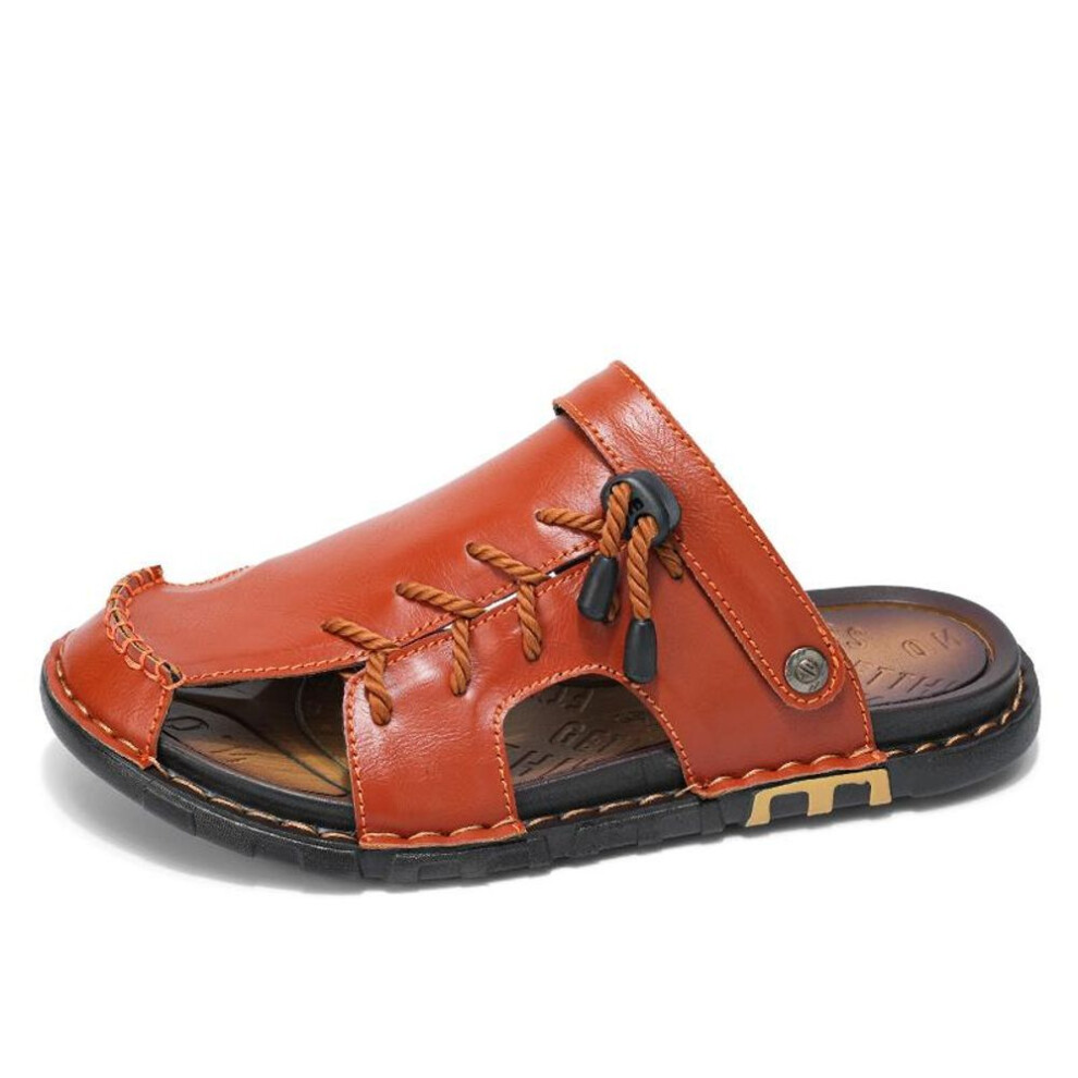(red, 39) Leather Men Water Beach Sandals Summer Outdoor Casual Closed Toe Sports Sandals Non-slip Soft Hiking Wading Sneakers
