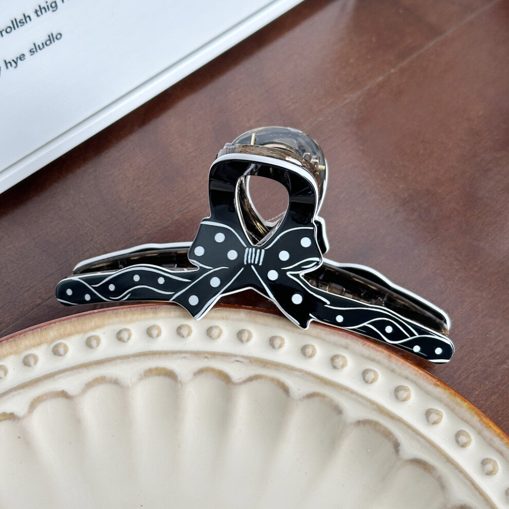 (White Polka Medium) Hair Claw Elegant Clip In Polka Dot Design With Charming Bow For Daily Use-image-OPC-PH6GFS5-NEW