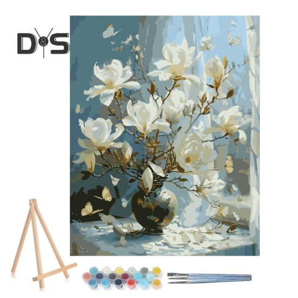 (as the picture, F) 1 Set Adult DIY Oil Painting Kit with Wooden Easel DIY Paint by Number Kit Hands-on Ability Development Kit