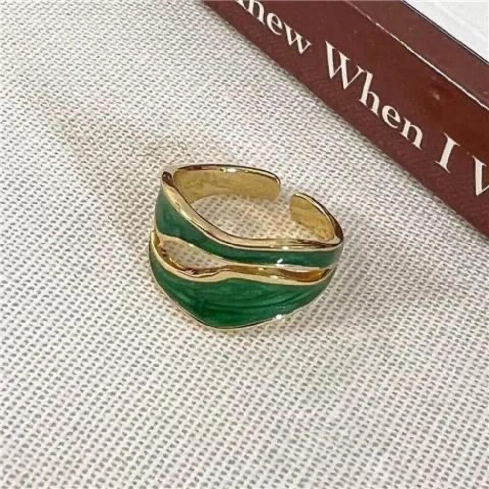 (green, One Size) Geometric Double-layer Hollow Ring Female Fashion Temperament Irregular Drip Glaze Color Matching Open Ring