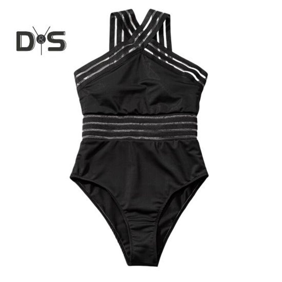 (XL, black) Women Sexy Monokini Crossover Halter One-Piece Swimsuit Hollow Mesh Splicing High Waist S-Shaped Swimwear Beachwear