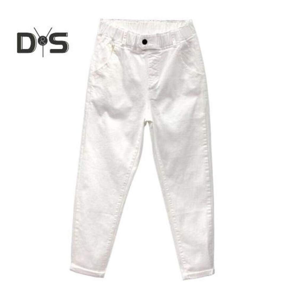 (white, 3XL) Women Casual Pants Mid-rise Elastic Waist Harem Trousers Solid Color Wide Leg Long Pants with Pockets Streetwear