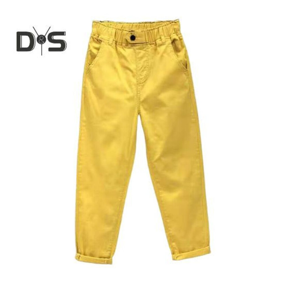 (yellow, 2XL) Women Casual Pants Mid-rise Elastic Waist Harem Trousers Solid Color Wide Leg Long Pants with Pockets Streetwear