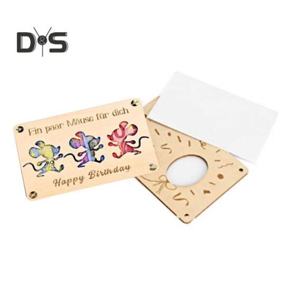 (as the picture, A) Wooden Money Holder Hollow Cartoon Mice Birthday Card Cash Gift Holder Greeting Card For Family Friends Birthday