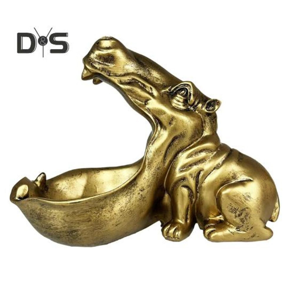 (golden) Hippo Statue Resin Hippopotamus Figurine Big Mouth Hippo Candy Dish Key Bowl Sculpture For Home Office Desk Decor