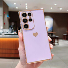 (purple, Samsung A25 5G) Solid Color Love Heart Print Slim Case For Samsung Galaxy S25 Ultra S24 FE S23 S22 S21 A16 A55 A15 A35 A25 A14 Plating TPU Soft Shockproof Phone Cover