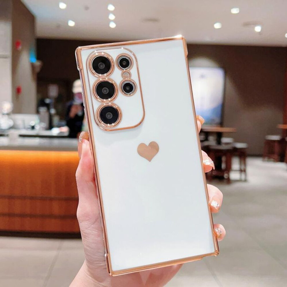 (white, Samsung S22 Ultra) Solid Color Love Heart Print Slim Case For Samsung Galaxy S25 Ultra S24 Fe S23 S22 S21 A16 A55 A15 A35 A25 A14 Plating Tpu Soft Shockproof Phone Cover