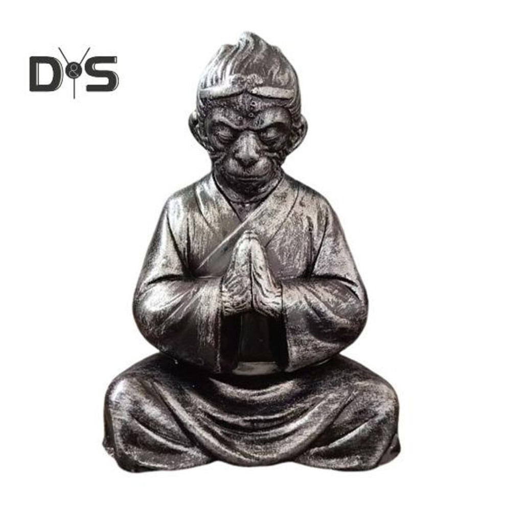 Monkey King Statue Resin Sit in Meditation Sun Wukong Figurine Journey to The West Buddha Monkey Tabletop Ornament Collectible Gift for Game