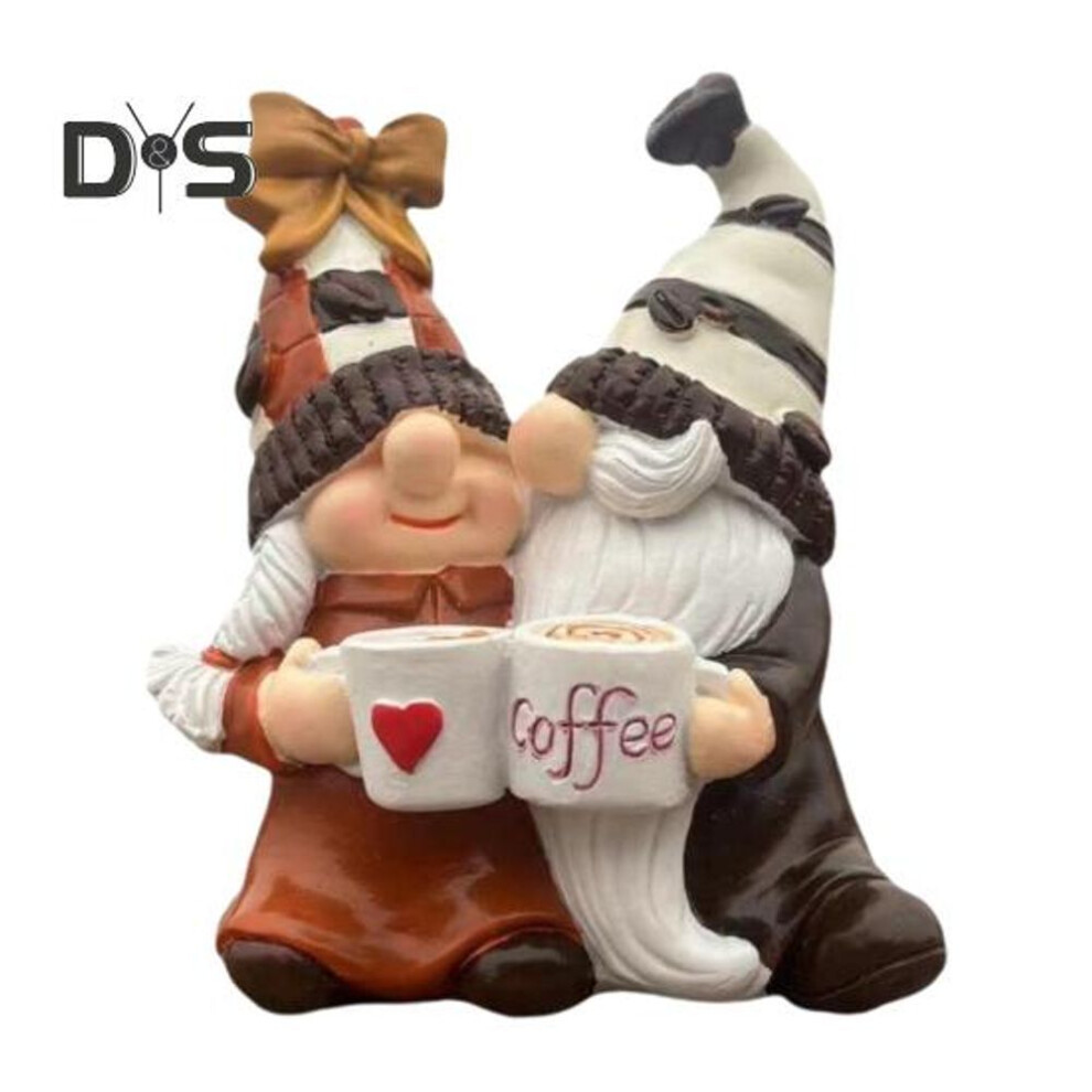 Coffee Couple Gnome Figurine Resin Dwarf Statue Faceless Elf Sculpture Christmas Home Office Cafe Coffee Bar Desktop Decoration Ornament