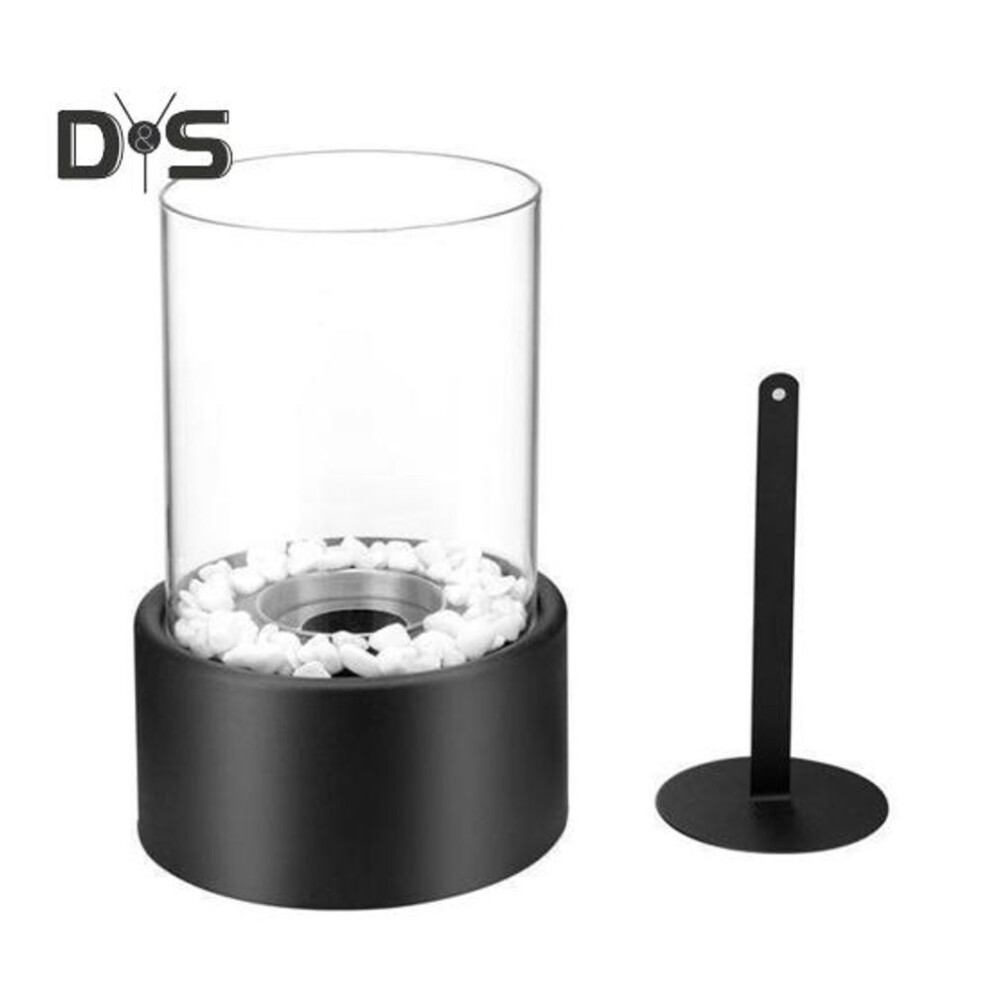 (black, S) Desktop Firepit With Clear Glass Cover Indoor Outdoor Backyard Balcony Patio Table Fireplace Heavy Duty Portable Stove Burner Warmer Decoration