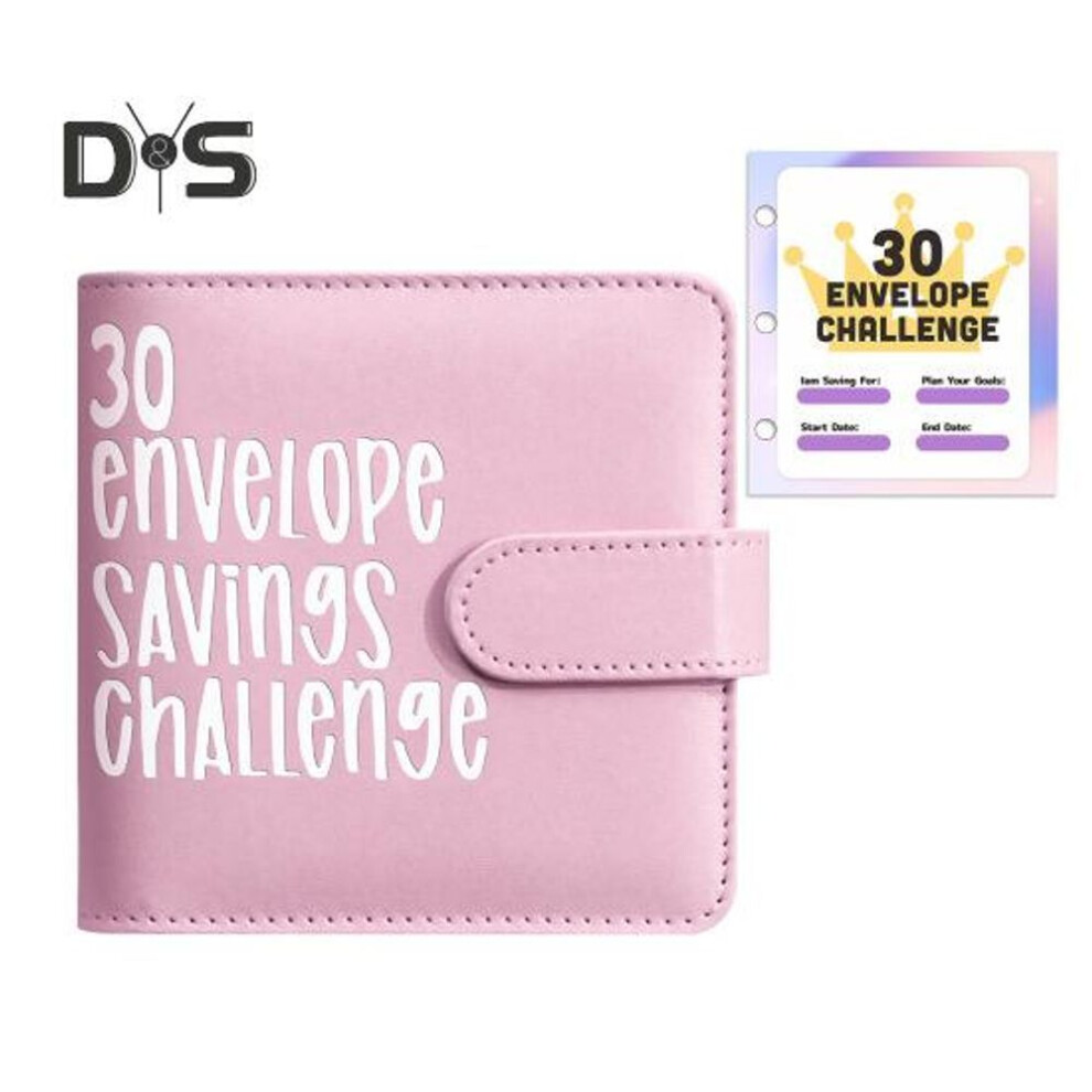(pink) Money Binder For Cash Saving 30 Envelopes Money Saving Challenge Budget Book Faux Leather Cash Organizer For Home School Travel