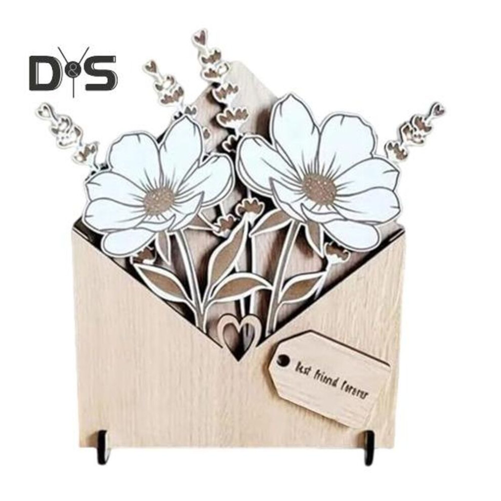 (as the picture, A) Wooden Flower Bouquet Card With Stands Eco-friendly Personalized Envelope Flower Box Gift For Mother's Day