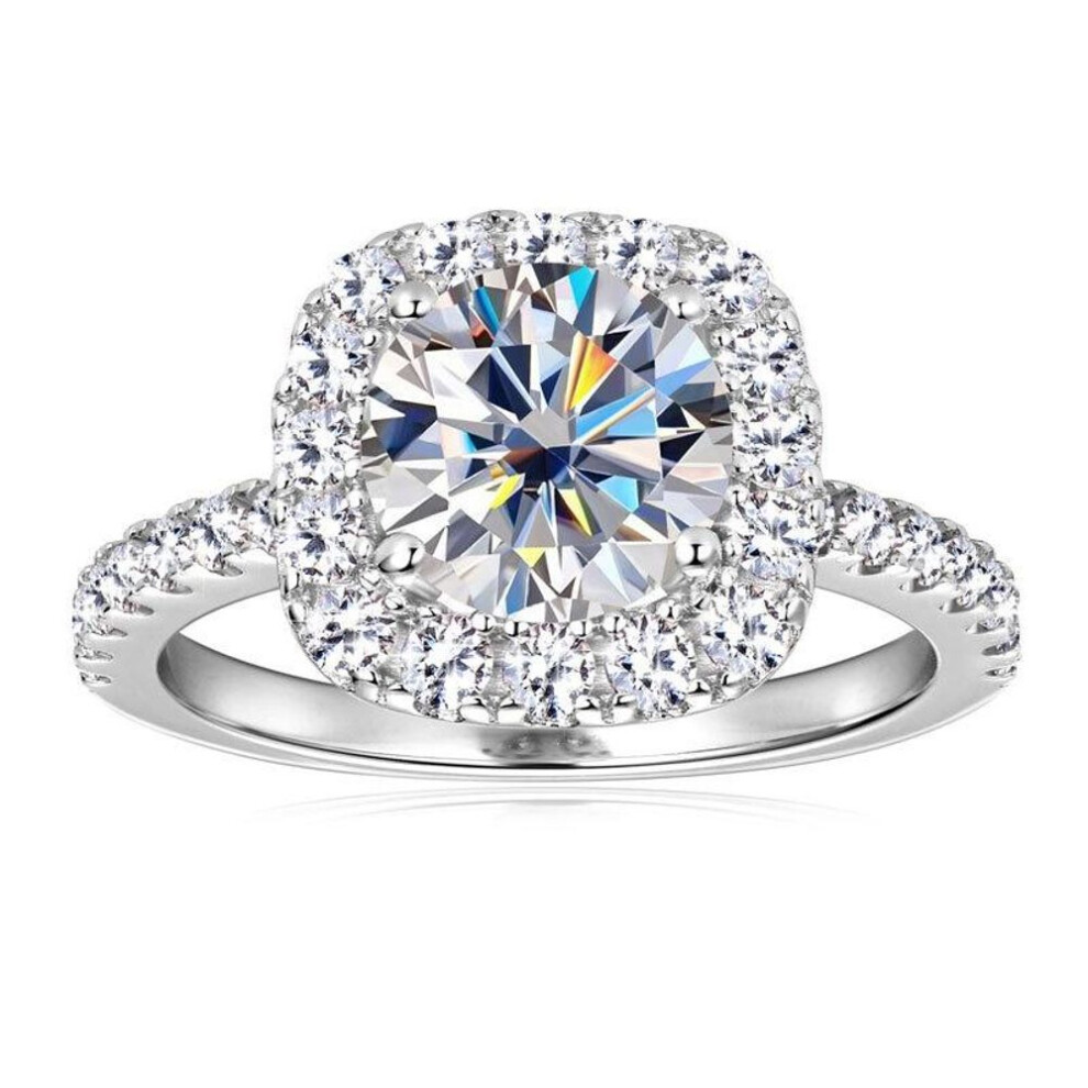 (white, 4.5 Us) Gica Gema Europe And The United States Luxury 2 Carat Moissanite Sterling Silver Ring Popular Engagement Ring Sugar Cube Design Hand Jewelry