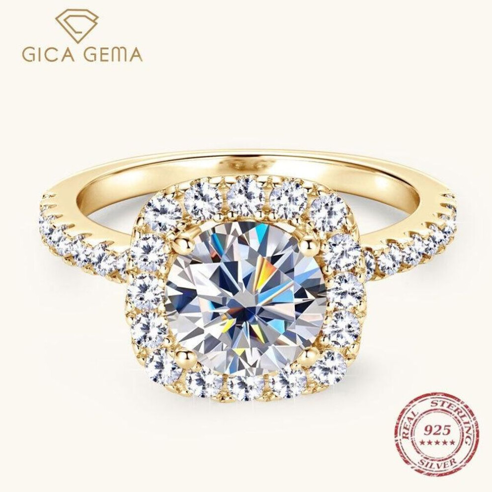(gold, 10 Us) Gica Gema Europe And The United States Luxury 2 Carat Moissanite Sterling Silver Ring Popular Engagement Ring Sugar Cube Design Hand Jewelry