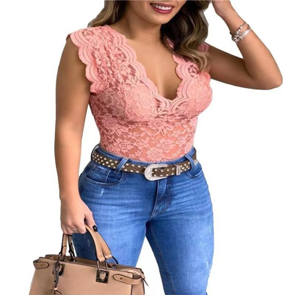 (S, pink) Women Tops Summer Sexy Lace Crochet Cardigan Casual Solid Color Trend Lace Hollow Out Top For Ladies
