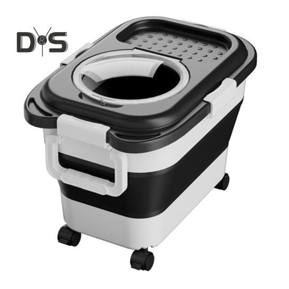 (black) Folding Rice Storage Container Bpa-free Large Capacity Collapsible Sugar Cereal Storage Bin Dispenser With Rolling Wheels