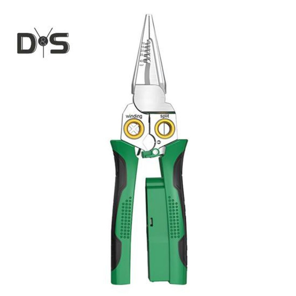 (green) Stainless Steel Wire Stripping Pliers 8-In-1 Multifunctional Electrician's Pliers Electricity Measurement Anti-slip Ergonomic Handle Professional