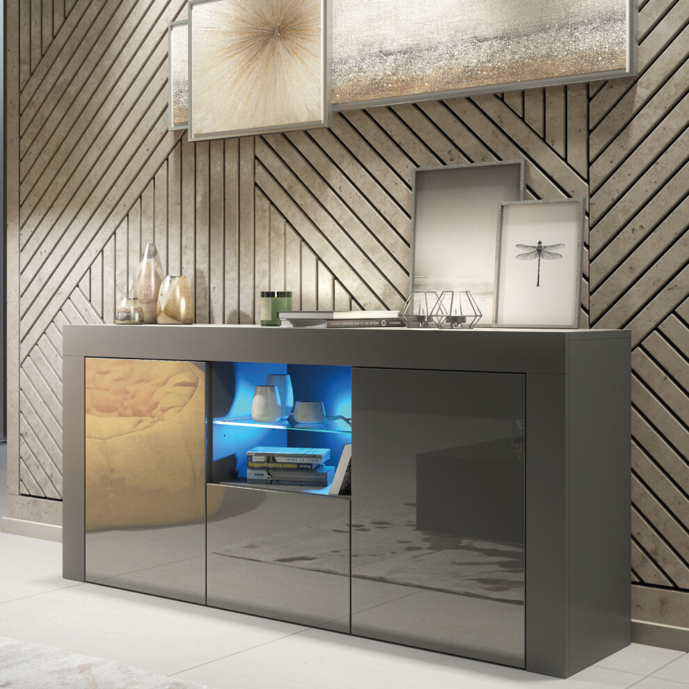Creative Furniture Grey Aurora Sideboard Led - Dark Gloss Doors 145Cm
