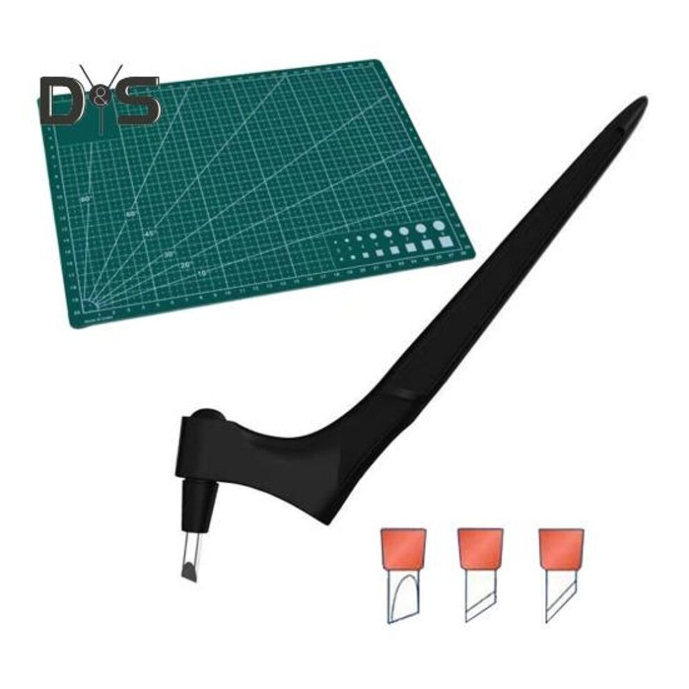 (black) Craft Cutting Tool 360-degree Rotating Blade Craft Knife Stainless Steel Cutter Pen With 15 30 45 Degree Engraving Heads And Plate For Diy Crafts