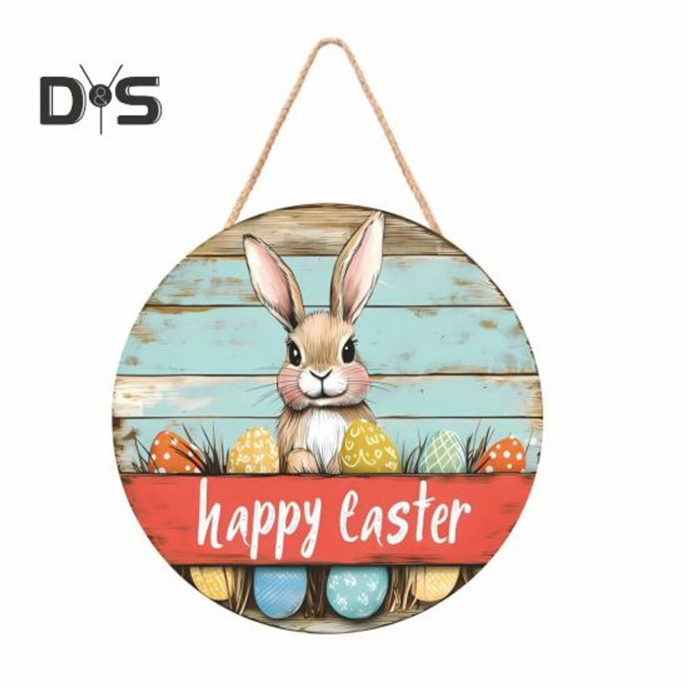 (as the picture, 30cm E) Easter Wooden Welcome Door Sign Bunny Ear Colorful Egg Door Hanging Sign Front Door Hanger Decoration Decorative Wall Plaque