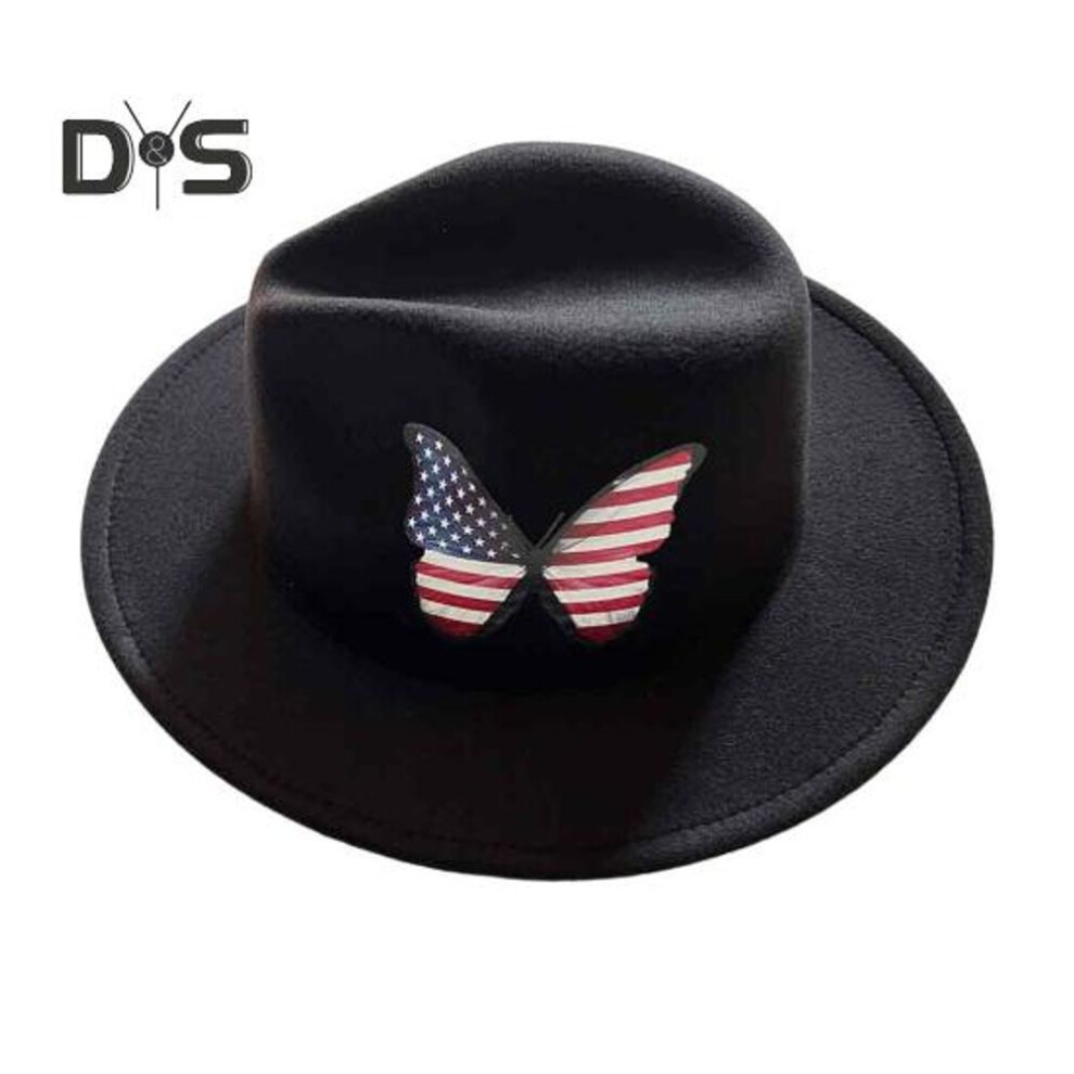 (as the picture, A) American Flag Cowboy Hat Wide Brim Rancher Jazz Hat Patriotic 4th of July Party Western Hat Felt Fedora Hat for Men Women