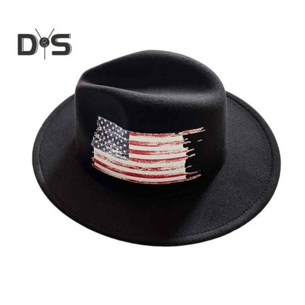 (as the picture, B) American Flag Cowboy Hat Wide Brim Rancher Jazz Hat Patriotic 4th Of July Party Western Hat Felt Fedora Hat For Men Women