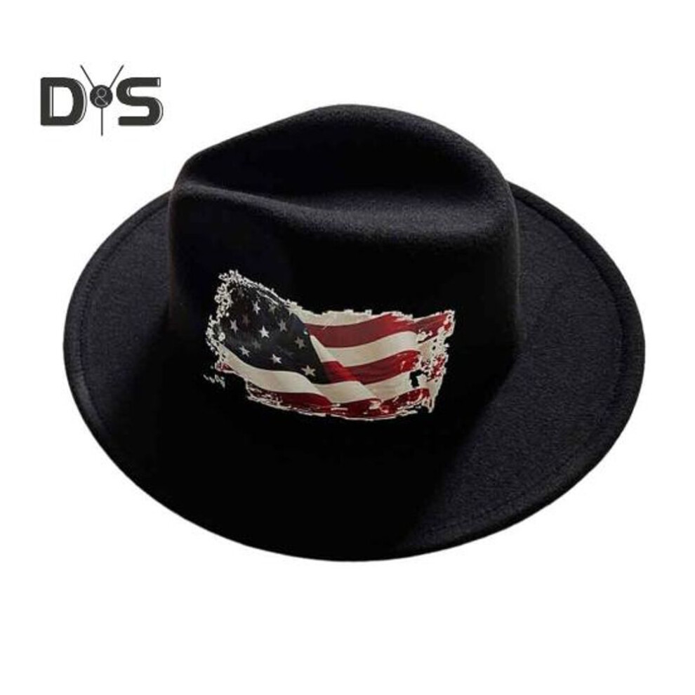 (as the picture, C) American Flag Cowboy Hat Wide Brim Rancher Jazz Hat Patriotic 4th Of July Party Western Hat Felt Fedora Hat For Men Women
