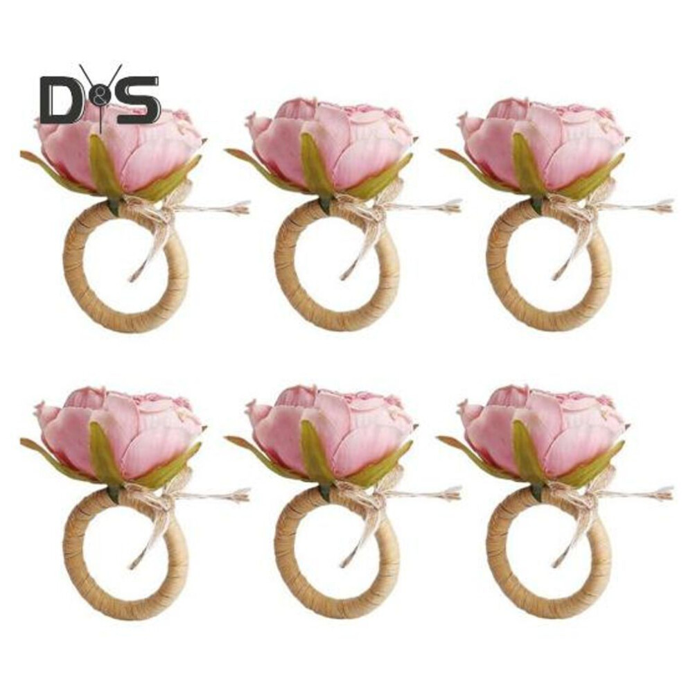 (as the picture, 6pcs) Flower Napkin Ring Handmade Rose Napkin Ring With Bow Tie Rustic Dinner Napkin Holder For Valentine's Day Wedding Parties