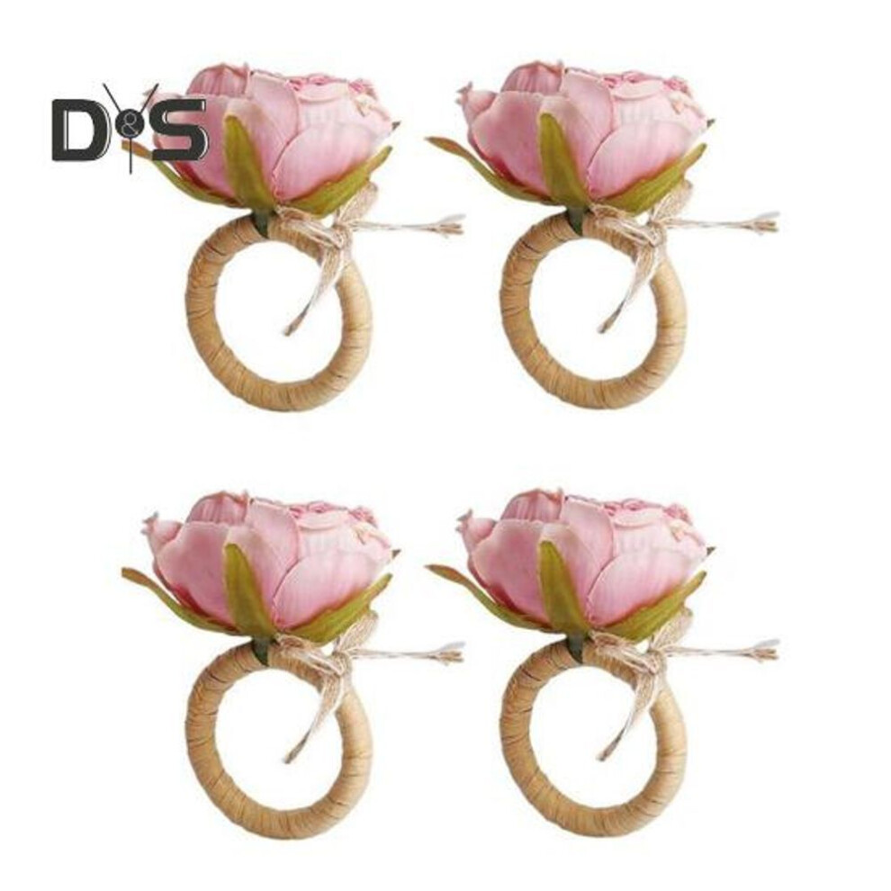 (as the picture, 4pcs) Flower Napkin Ring Handmade Rose Napkin Ring with Bow Tie Rustic Dinner Napkin Holder for Valentine's Day Wedding Parties