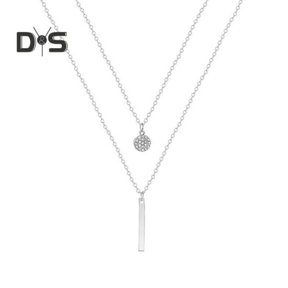 (silver) Women Necklace Smooth Double Layers Rhinestone Decor Round Pendant Hollow Chain Stainless Clavicle Necklace Neck Decoration Jewelry