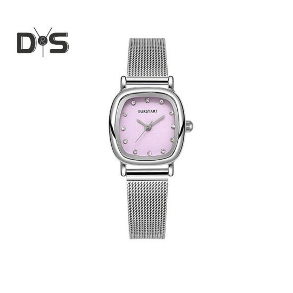 (purple) Women Watch Square Rhinestone Dial Mesh Band Quartz Movement Minimalist Ladies Girls Dress Wristwatch Fashion Jewelry Birthday Gift