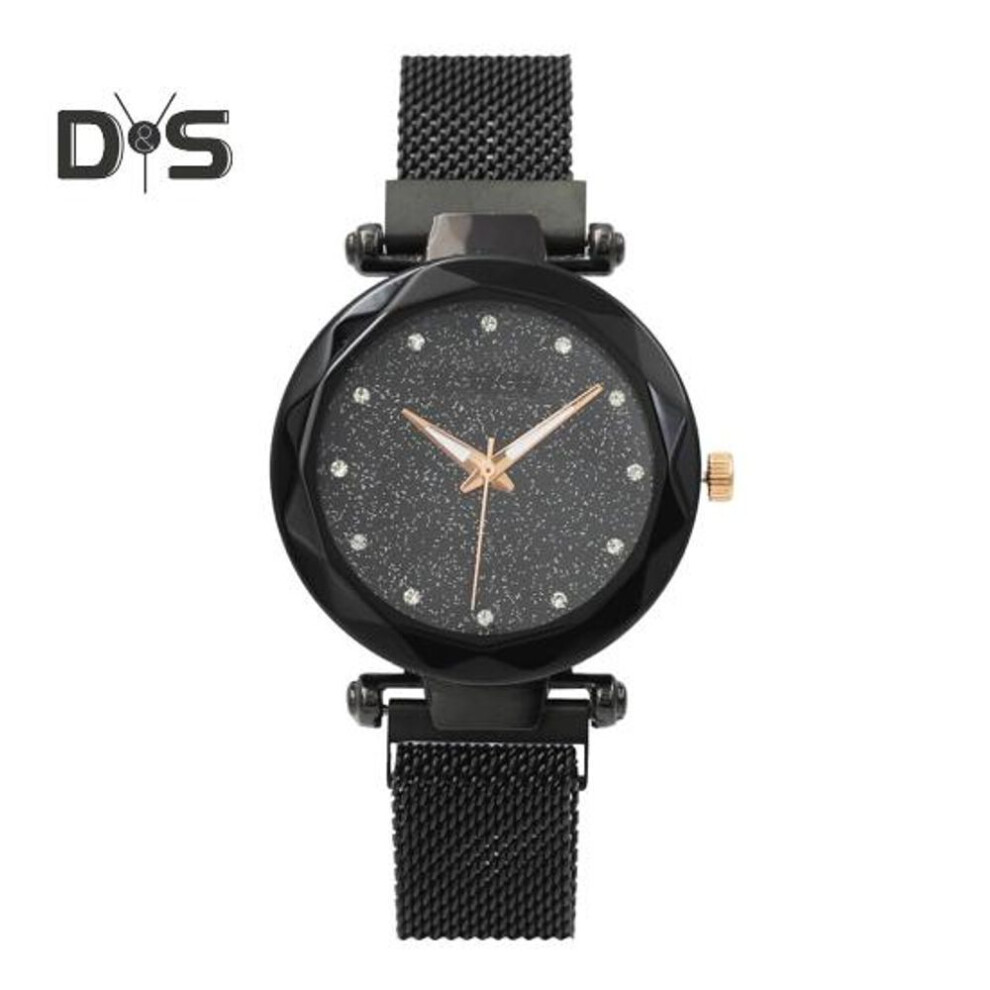 (black) Women Rhinestone Watch Round Quartz Movement Elegant Minimalist Metal Ladies Girls Dress Wristwatch Fashion Jewelry Birthday Gift