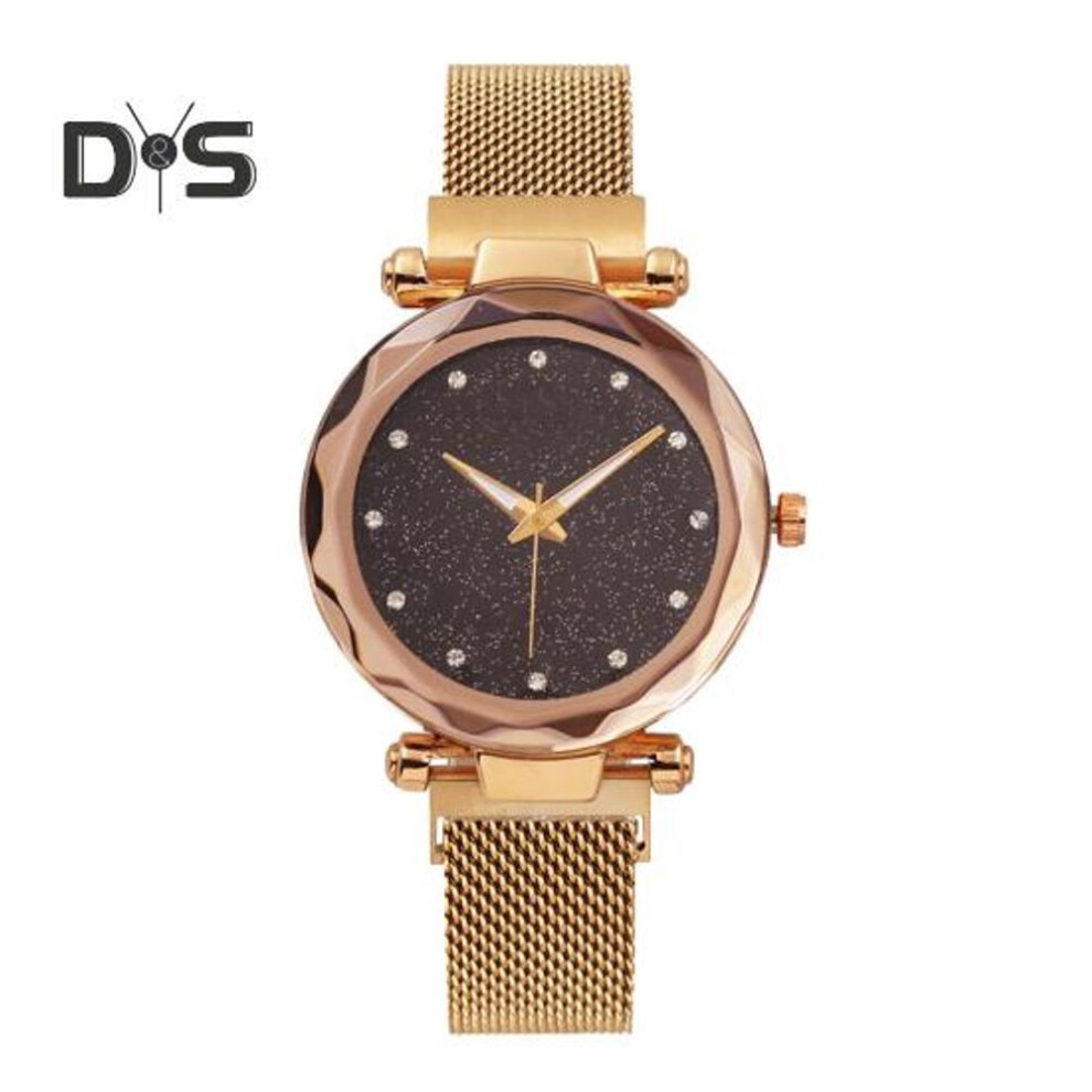(rose gold) Women Rhinestone Watch Round Quartz Movement Elegant Minimalist Metal Ladies Girls Dress Wristwatch Fashion Jewelry Birthday Gift