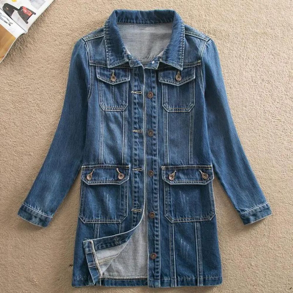 (blue, 6XL) Women's Spring Autumn Long Sleeve Denim Jacket  Loose Casual  Jeans Outwear Plus Size 6XL Ladies Multi-pocket Windbreaker Coat