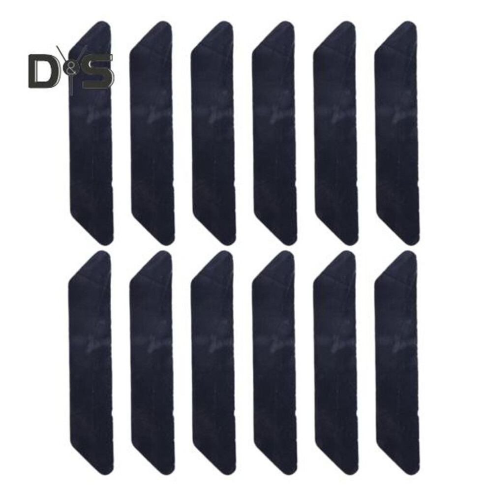 (black, 12pcs) 12Pcs Trapezoid Rug Gripper Washable Reusable Hardwood Floor Tile Carpet Tape Double Sided Adhesive Area Rug Pad Sticker