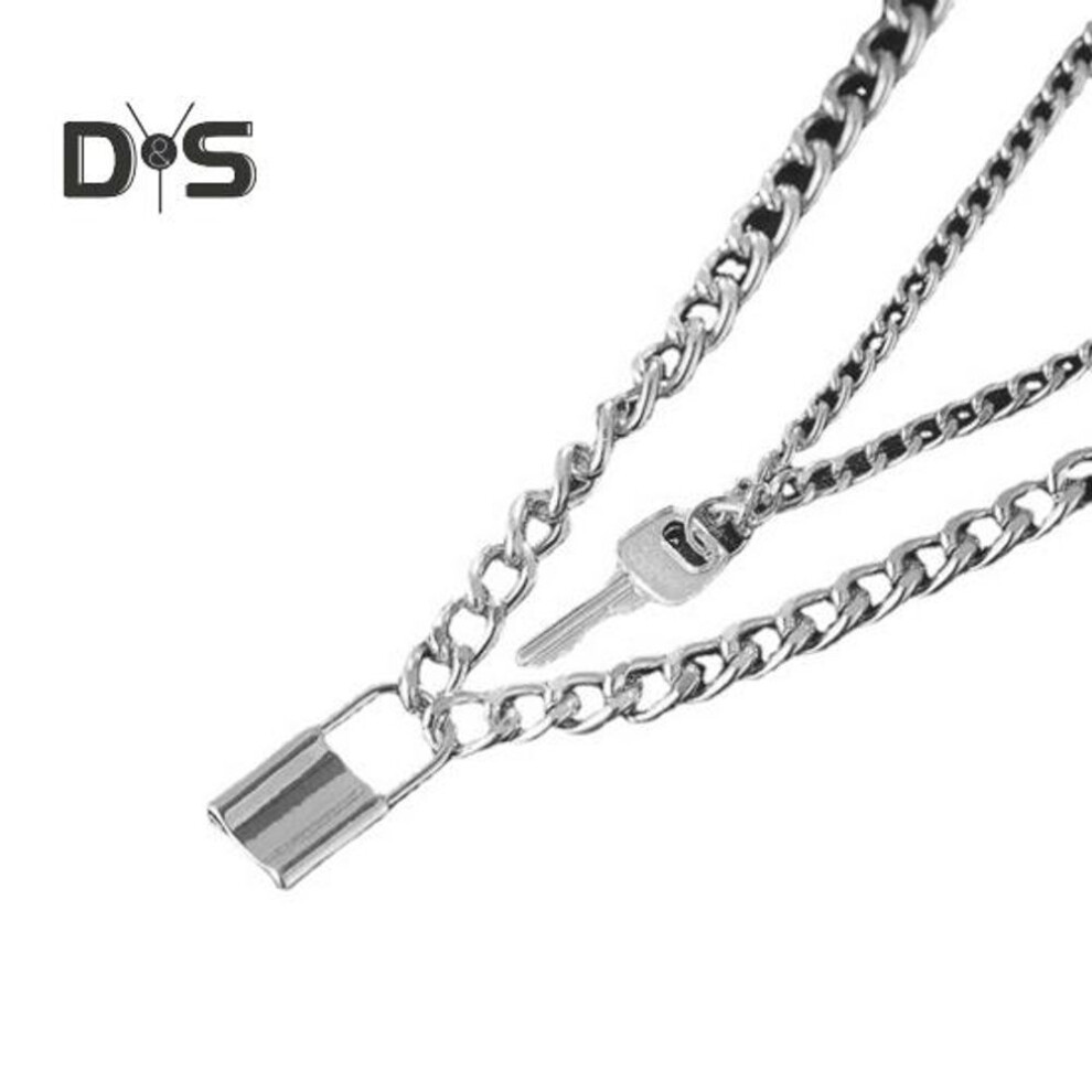 (silver) Women Necklace Smooth Two Layers Key And Lock Pendant Hollow Chain Retro Stainless Individual Clavical Necklace Neck Decoration Jewelry