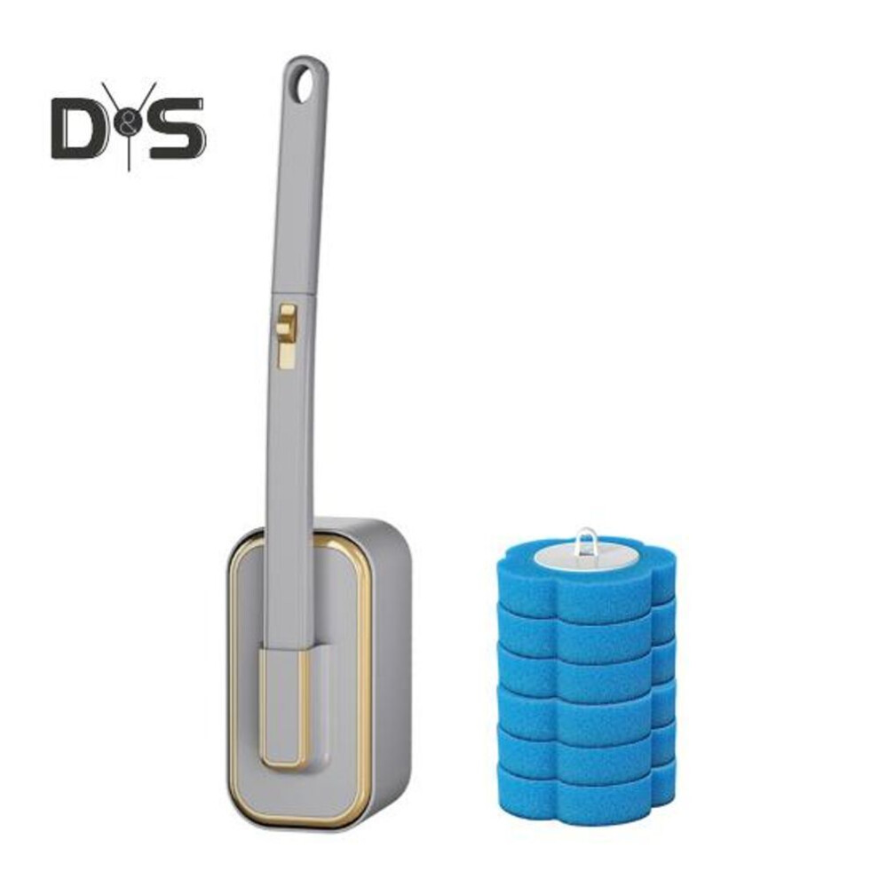 (grey,gold) Disposable Toilet Brush Toilet Bowl Cleaner Tool With Holder And 6 Wand Refills Wall Mount Toilet Cleaning System Bathroom Accessories
