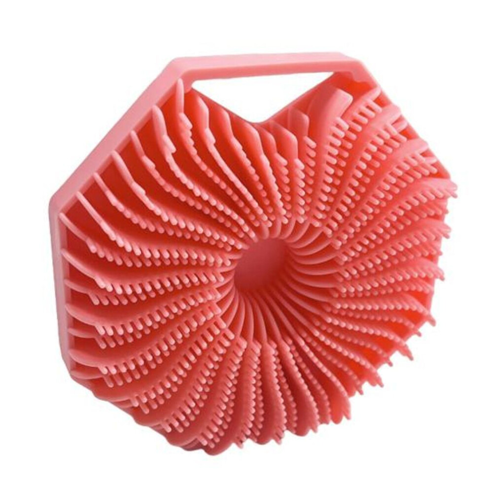 (pink, 1pc) Polygonal Silicone Bath Brush Sensitive Skin Exfoliating Body Scrubber With Massage Bristles Anti-slip Handle Shower Brush