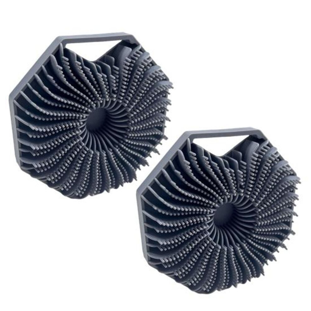 (grey, 2pcs) Polygonal Silicone Bath Brush Sensitive Skin Exfoliating Body Scrubber with Massage Bristles Anti-Slip Handle Shower Brush