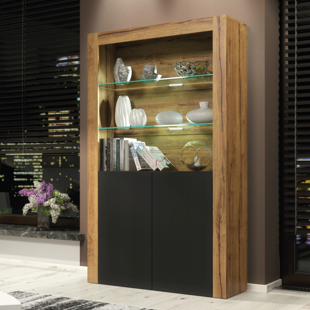 Creative Furniture Black,Multicoloured Spectrum Display Cabinet Led - Oak & Black Matt Doors 170Cm