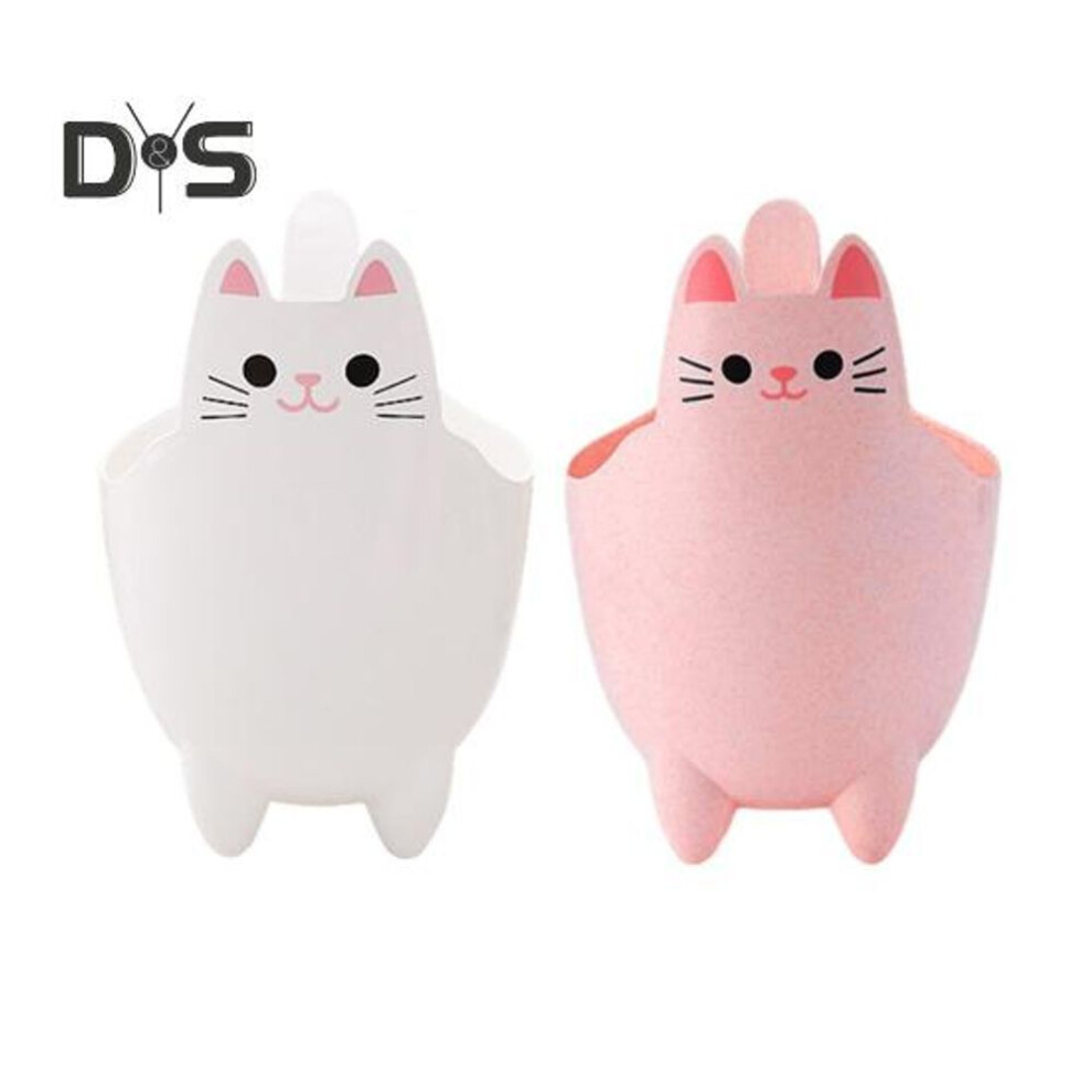 (white,pink) 2pcs Garbage Cans Pen Holders Large Capacity Smooth Edge Burr Free Cartoon Cat Shape Mini Table Trash Cans Storage Buckets