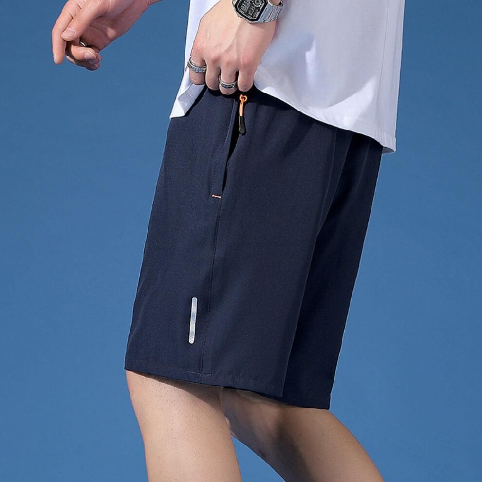 (blue, XXL) Reflective Stripes Men's Casual Loose Summer Beach Shorts Ice Silk Quick Dry Basketball Shorts