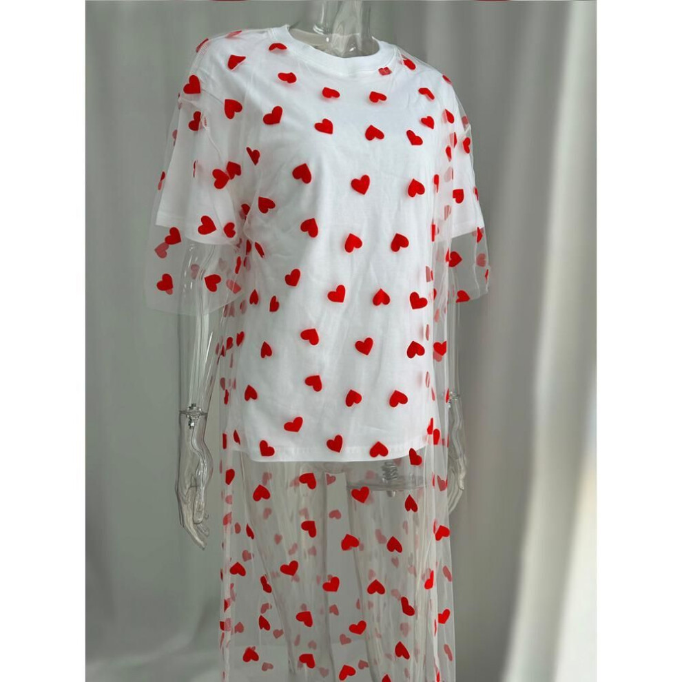 (white, One Size) Hirsionsan Heart Mesh Patchwork Vintage Long T Shirt Dress Streetwear Aesthetic Chic Dresses Women Casual Cotton Short Sleeve Clothes Y2k